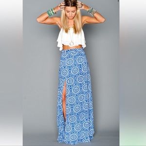 Blogger Favorite Show Me Your MuMu High Waist Leg Slit Maxi Skirt Mykonos Blue